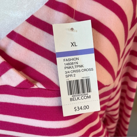 NWT Kim Rogers Stripes Fuchsia dark and Light pink and white Women blouse - Picture 8 of 9